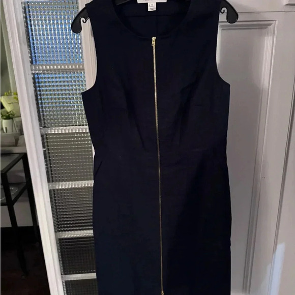 Diane Von Furstenberg Zip Front Dress Cotton Linen Blend Navy Blue Sz 10 - Picture 11 of 11